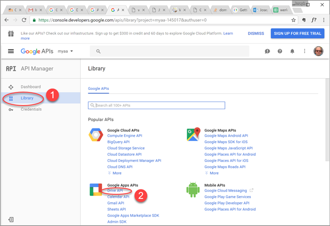 Google Developer Console - Library- API list